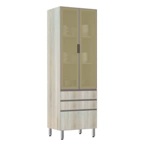 Paneleiro 70cm 2 Portas Vidro Reflecta Bronze 2 Gavetas 1 Gavetão Luci Luciane Móveis