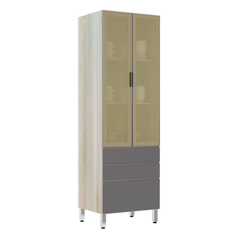Paneleiro 70cm 2 Portas Vidro Reflecta Bronze 2 Gavetas 1 Gavetão Luci Luciane Móveis
