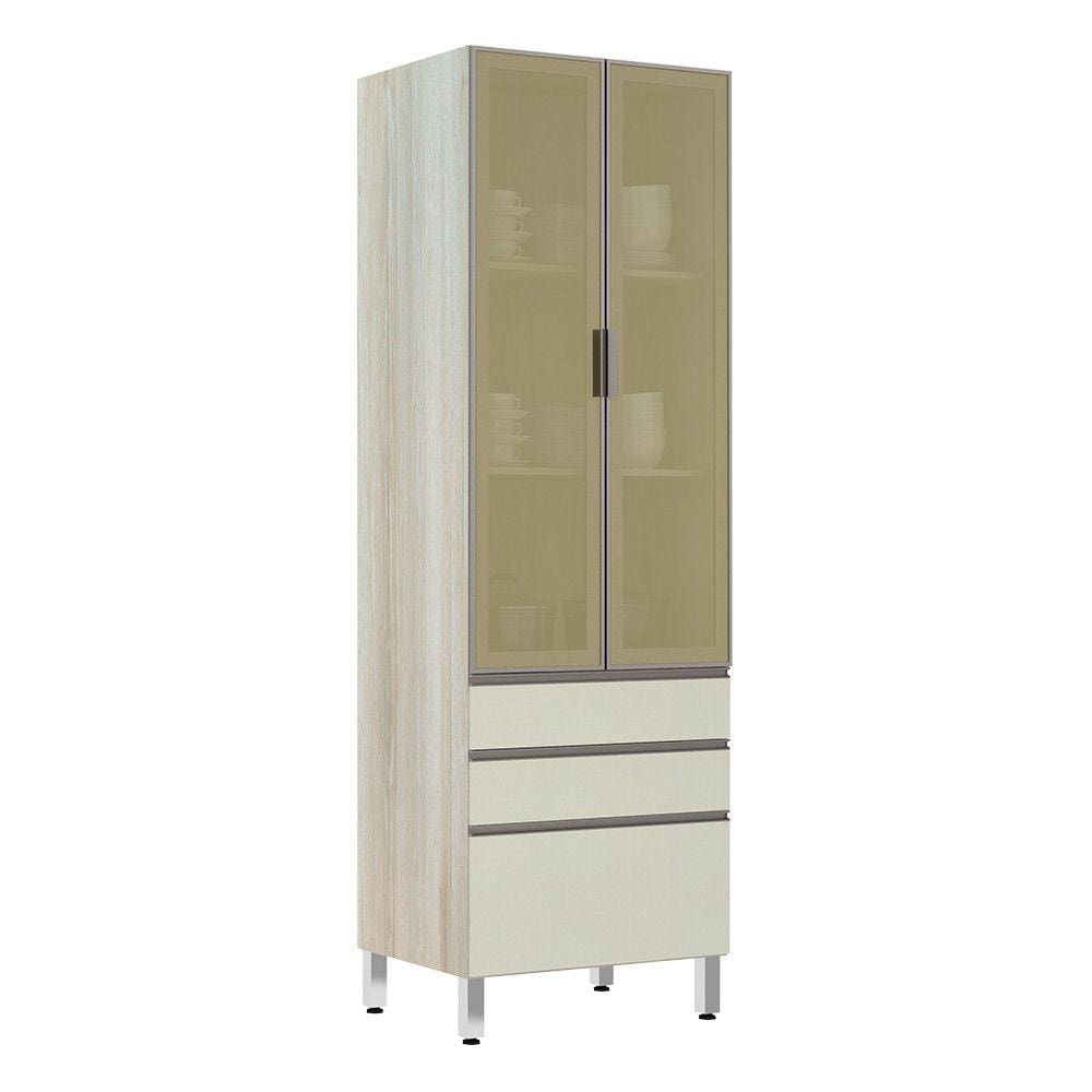 Paneleiro 70cm 2 Portas Vidro Reflecta Bronze 2 Gavetas 1 Gavetão Luci Luciane Móveis