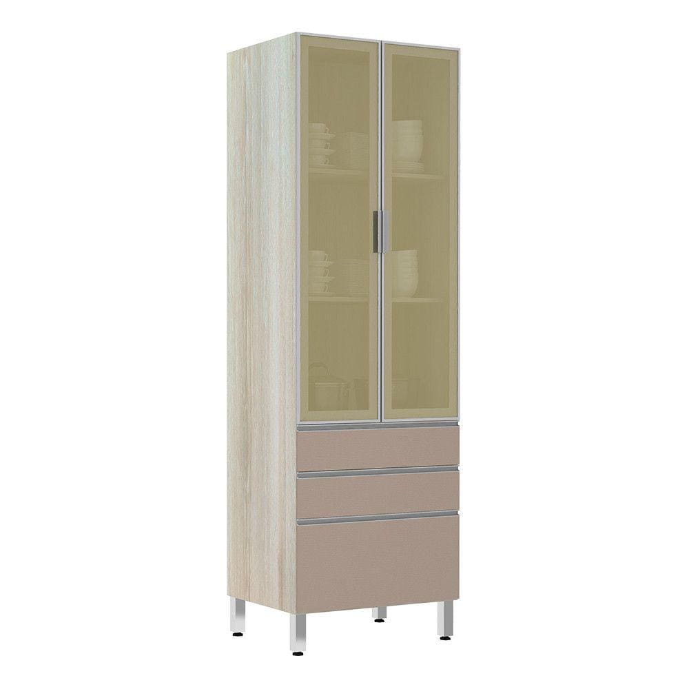 Paneleiro 70cm 2 Portas Vidro Reflecta Bronze 2 Gavetas 1 Gavetão Lis Luciane Móveis