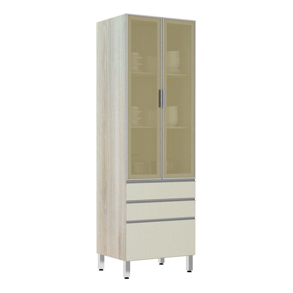 Paneleiro 70cm 2 Portas Vidro Reflecta Bronze 2 Gavetas 1 Gavetão Lis Luciane Móveis