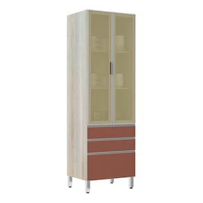 Paneleiro 70cm 2 Portas Vidro Reflecta Bronze 2 Gavetas 1 Gavetão Lis Luciane Móveis