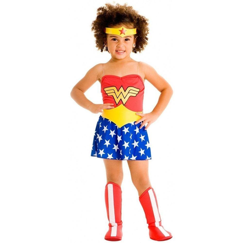 Fantasia Bebe Mulher Maravilha Vestido Body Bota Cinto Faixa