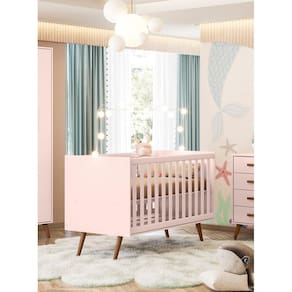 Berço Qencanto Retrô Qmovi Rosa + Colchão Gazin