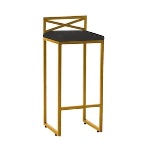 Banqueta Alta Bar Cozinha Bistrô Ferro Dourado Corino Cinza