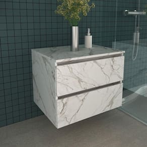 Gabinete Banheiro 2 Gavetas 60cm Suspenso Multimóveis CR10087 Mármore Branco