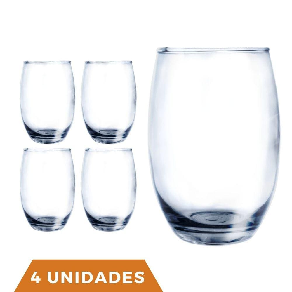 Copo Vidro 450ml Redondo Bellagio Jogo com 4 Transparente