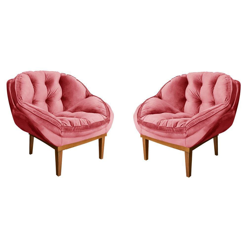 Kit 2 Poltronas Decorativa Marcela Veludo Base Madeira Castanho - Pallazio