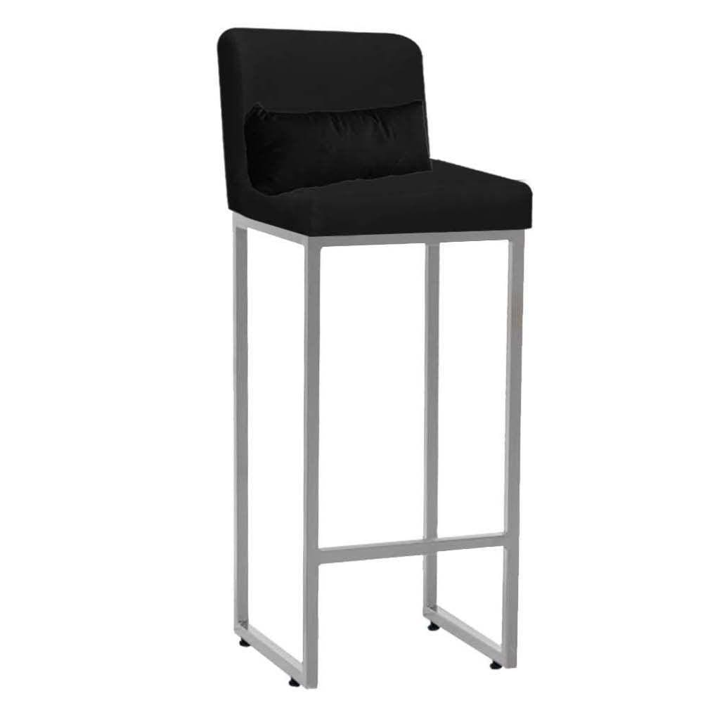 Banqueta Alta Industrial Ferro Corino E Almofada Preto