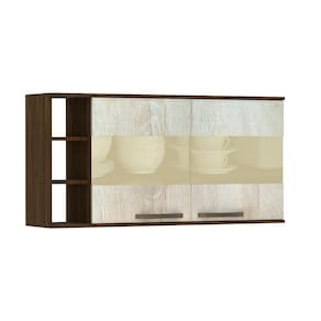 Armário Aéreo 120cm 2 Portas com Vidro Reflecta Bronze e Nicho Lateral Sara Luciane Móveis