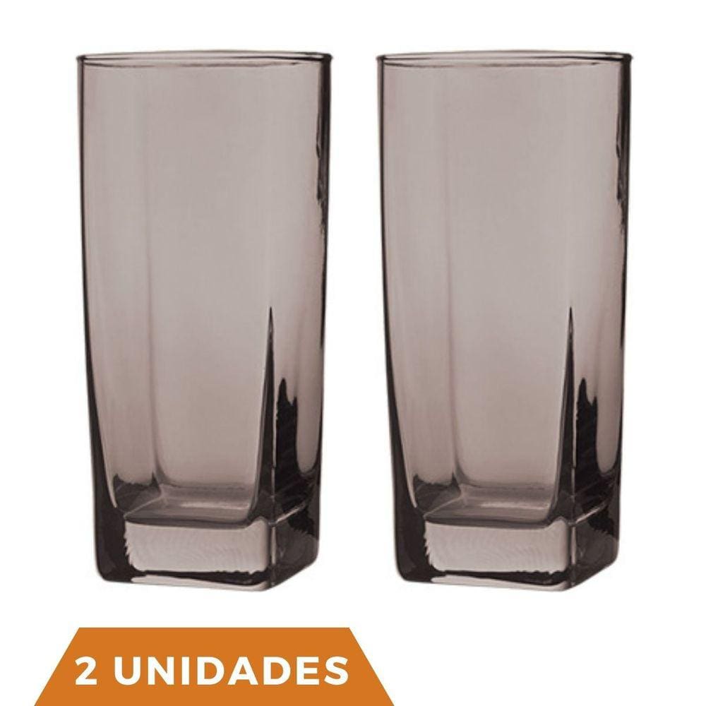Copo Vidro 320ml Quadrado BALI Jogo com 2 Cinza Luxo Agua