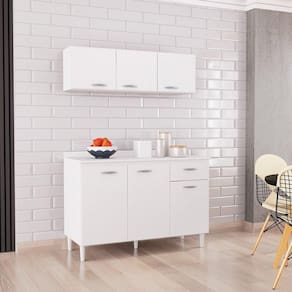 Armário de Cozinha Compacta 2 Peças 6 Portas 1 Gaveta 120x190cm Poquema Móveis Branco