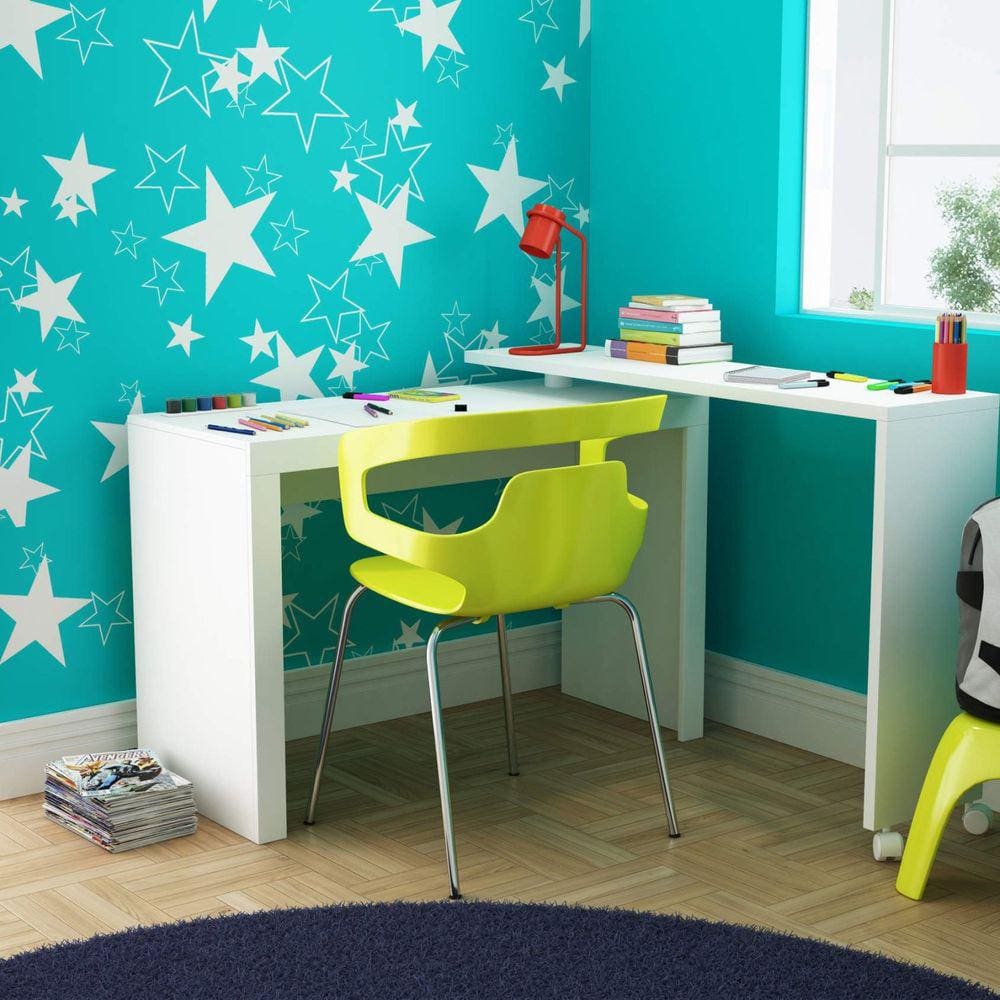 Mesa para Escritório em L ou Reta com Tampo Giratório e Rodízio BC 31 BRV Móveis Branco