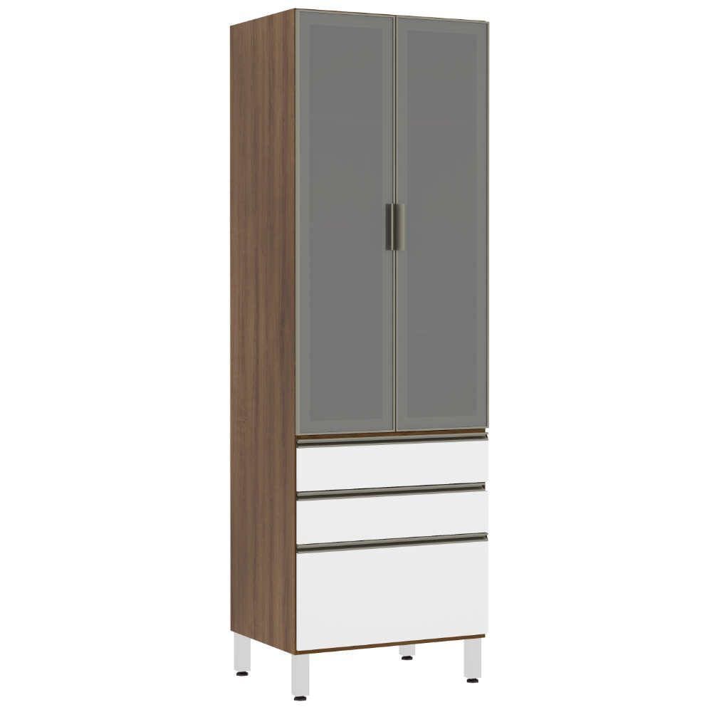 Paneleiro Torre 70cm 2 Portas Alumínio Inox Reflecta Prata 2 Gavetas 1 Gavetão Jade Luciane Móveis