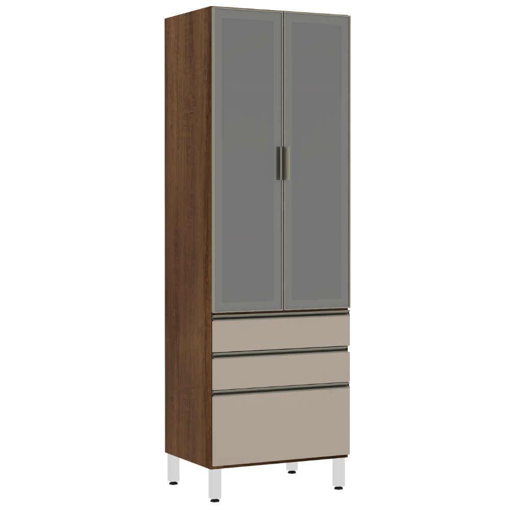 Paneleiro Torre 70cm 2 Portas Alumínio Inox Reflecta Prata 2 Gavetas 1 Gavetão Jade Luciane Móveis