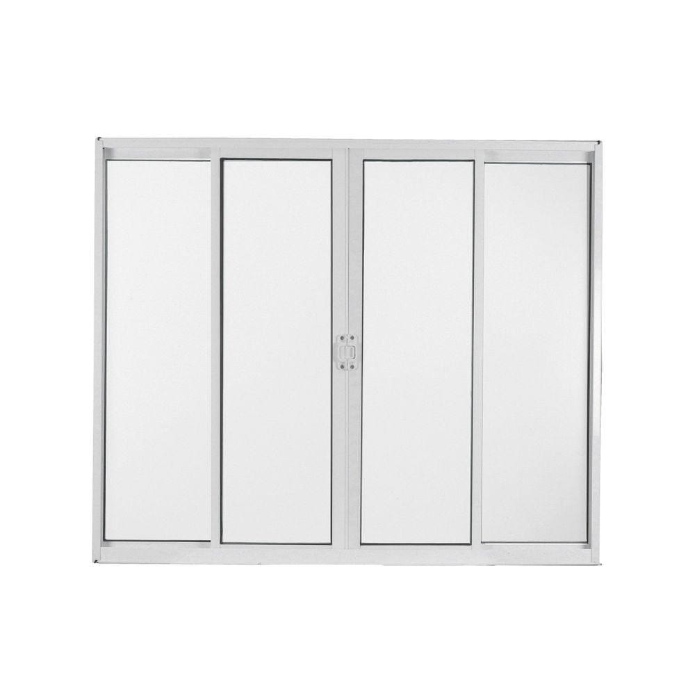 Janela de Alumínio de Correr 100x100cm 4 Folhas 2 Fixas com Vidro Liso Linha Soft MGM Branco