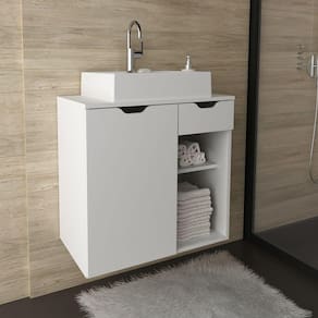 Gabinete Suspenso para Banheiro 60cm 1 Porta 1 Gaveta 2 Nichos BN3605 Tecno Mobili Branco