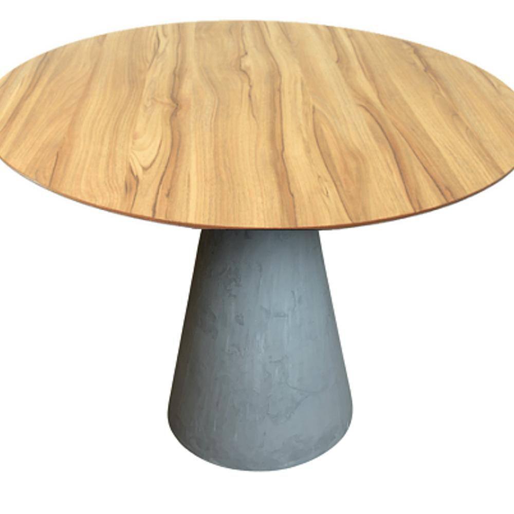Mesa de Jantar Cone Cimento Rústico 140cm Tampo Nogueira
