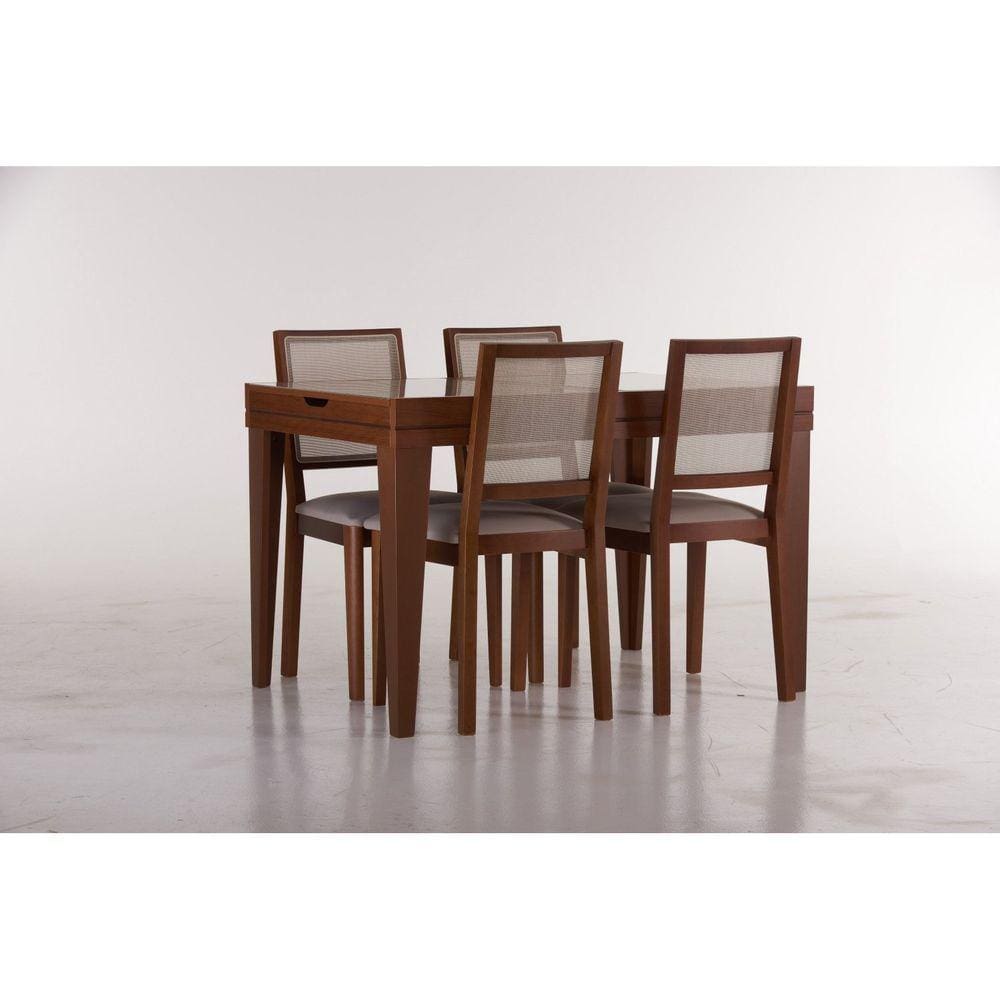 Conjunto Sala de Jantar Mesa Extensível 120x80cm com 4 Cadeiras Madri Carmo Móveis Imbuia