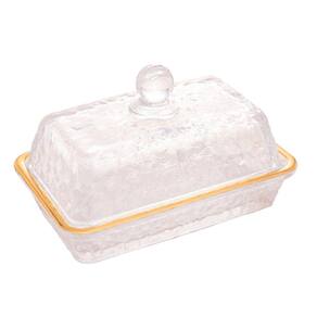 Manteigueira De Cristal Martelado Tampa E Fio De Ouro Petra