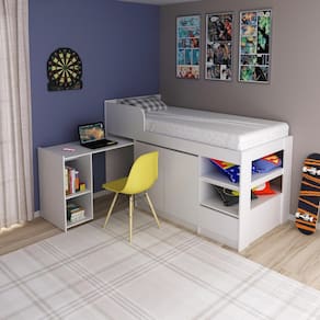 Cama Solteiro com Escrivaninha para Colchão 88 x 188 cm Multimóveis CR35067 Branca