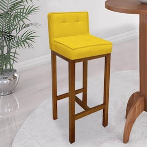 Banqueta Alta Bistrô Base Madeira Rústico Suede Amarelo