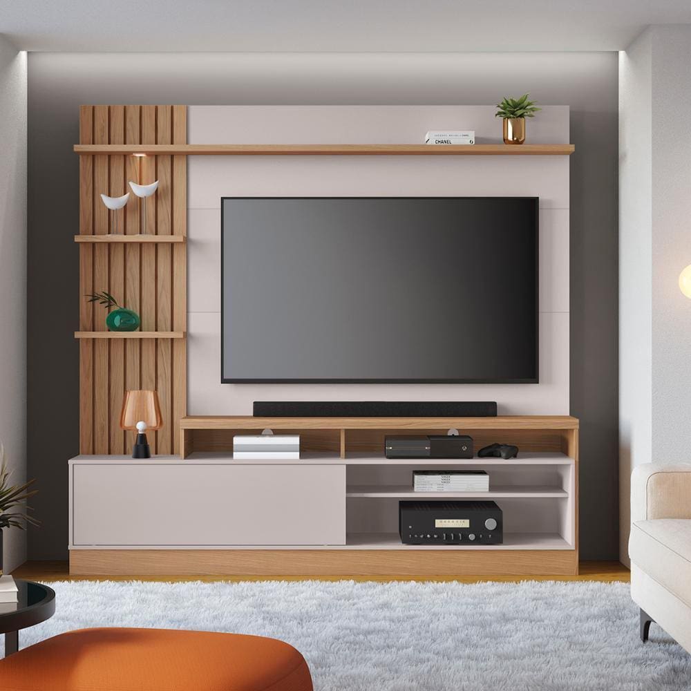 Estante Home para TV até 65" 1 Porta 4 Prateleiras Ripado Maceio