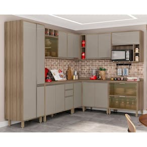 Cozinha Completa Modulada 10 Peças com Armário e Balcão Vidro Reflecta Mel Luciane Móveis