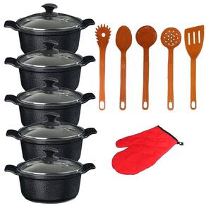 Jogo Panela Preto Cerâmica Talher Laranja Javali AAL 16A24Cm