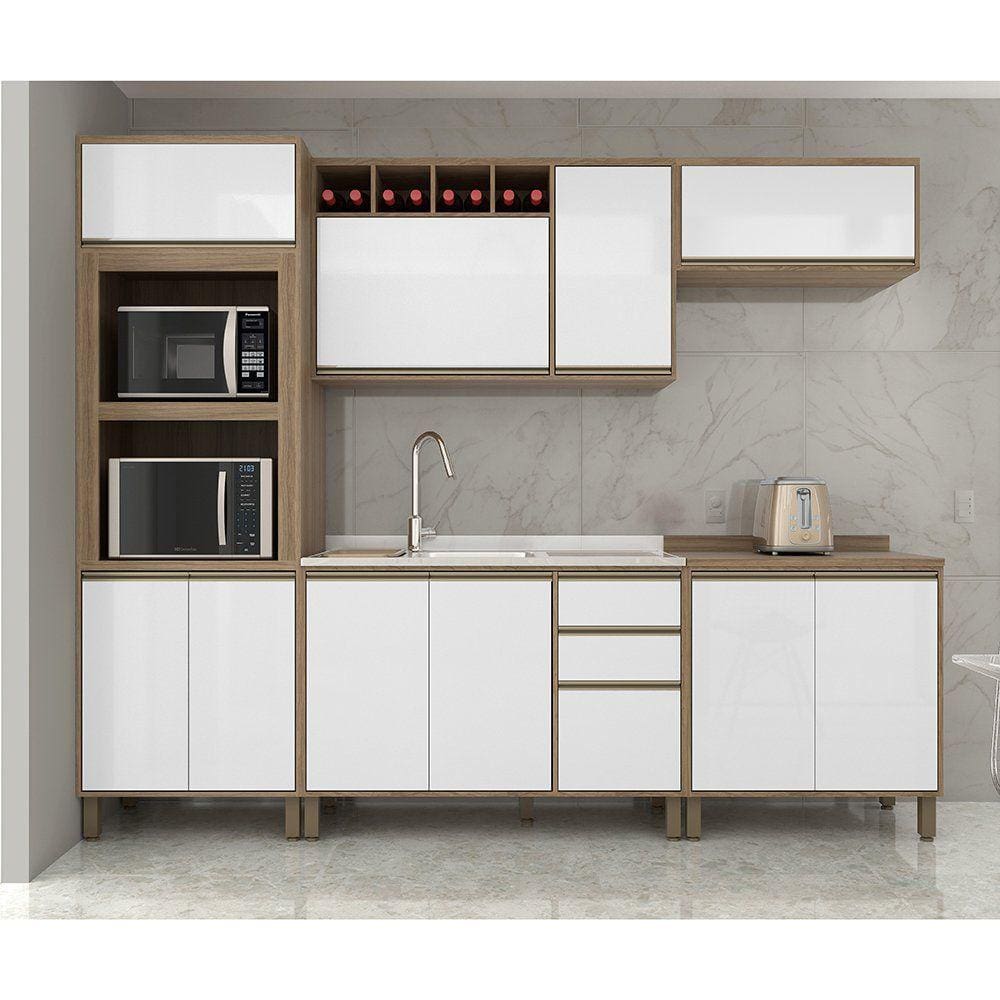 Cozinha Completa Modulada 5 Peças com Torre Forno e Microondas Armário e Balcão Mel Luciane Móveis