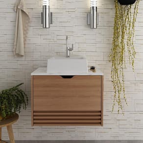 Gabinete Banheiro 1 Porta 1 Gaveta 60cm Suspenso Multimóveis CR10091 Amêndoa/Mármore Branco