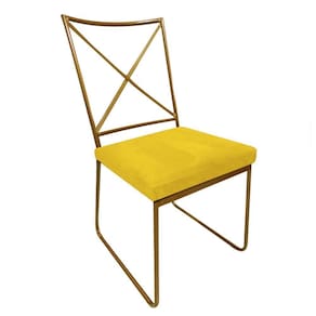Cadeira Sala De Jantar Clark Ferro Dourado Corino Amarelo