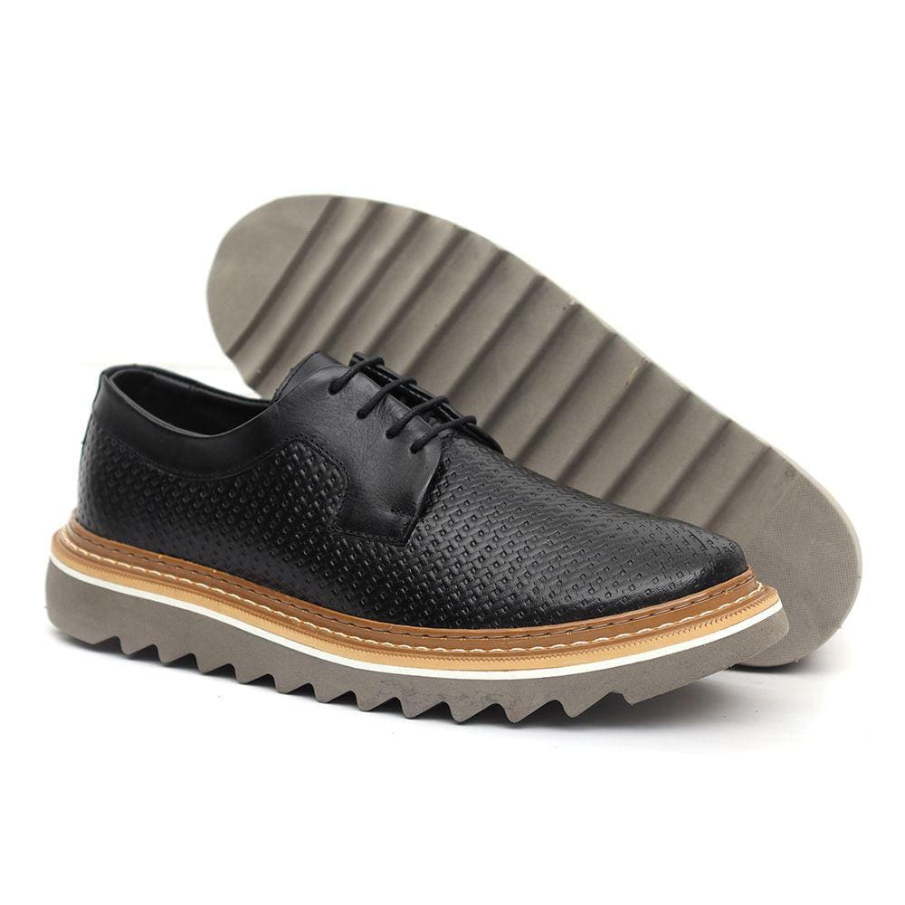 Sapato de Couro Oxford Masculino Derby Tratorado Premium