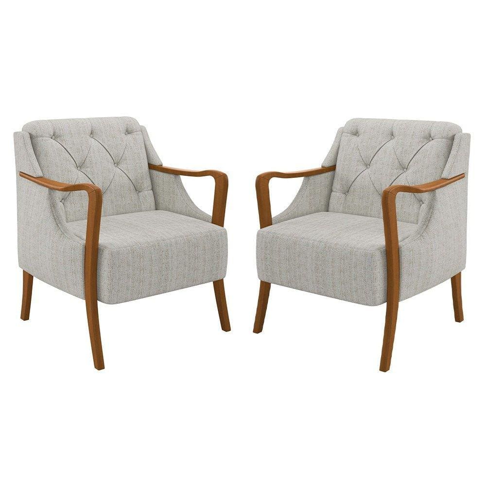 Kit 2 Poltronas Decorativas para Sala de Estar Capitonê Lapa M22 Linho Cru - Mpozenato