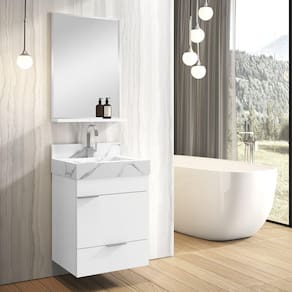 Gabinete para Banheiro com Cuba Esculpida em Porcelanato e Espelheira CLUB KIT Bumi Branco