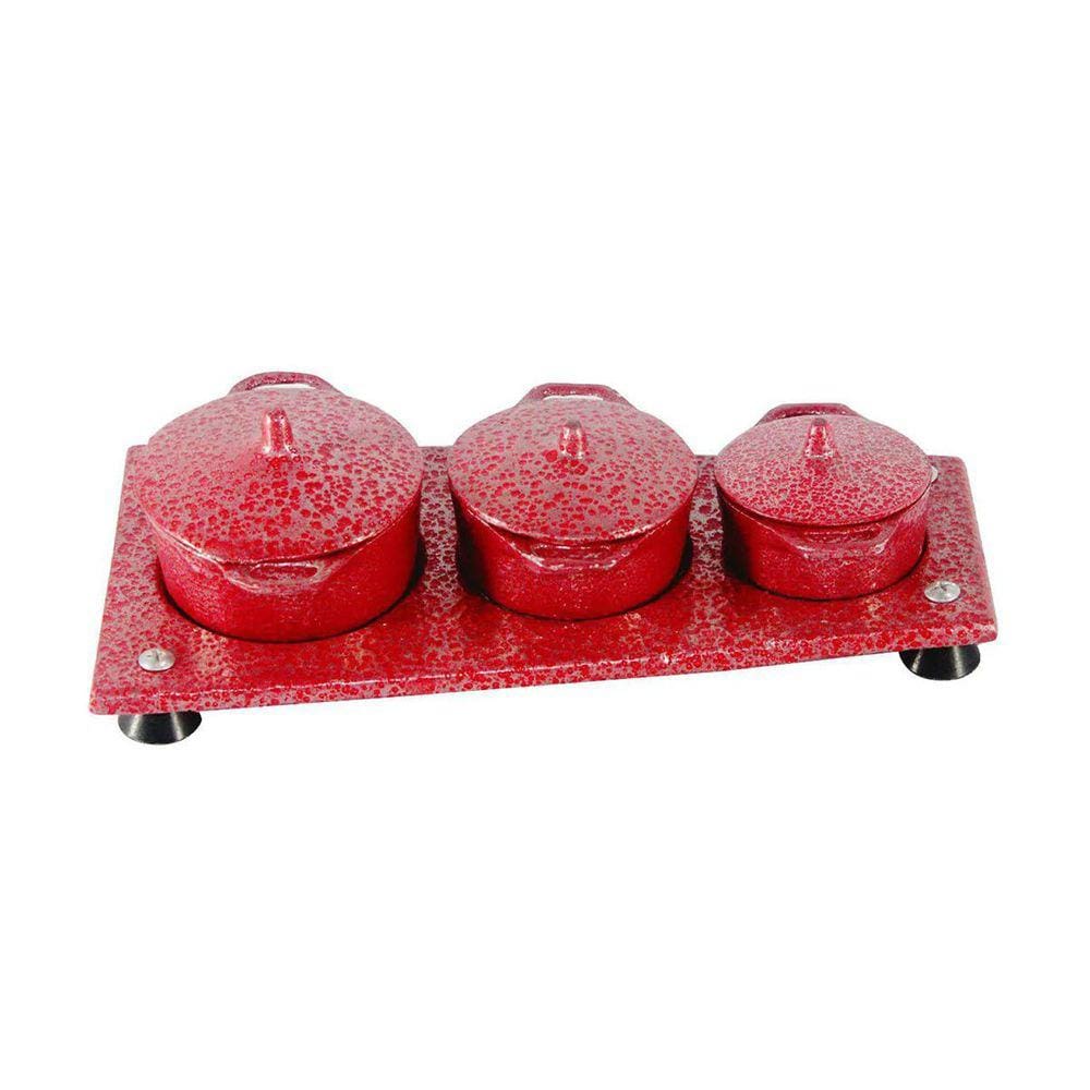 Kit Panelas Mini Fogão a Lenha Alumínio Fundido Craqueadas Vermelho