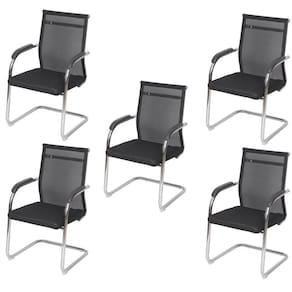 Kit 5 Cadeiras Para Escritório Interlocutor Fixa Tela Mesh Roma Or Design Preta