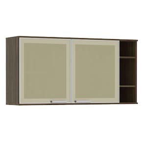 Armário Aéreo 120cm 2 Portas Vidro Reflecta Bronze 1 Prateleira e Nicho Lateral Sara Luciane Móveis