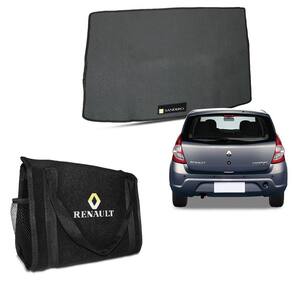 Tapete Porta Malas Sandero 2008 a 2014 Borracha + Bolsa Organizadora para Ferramentas