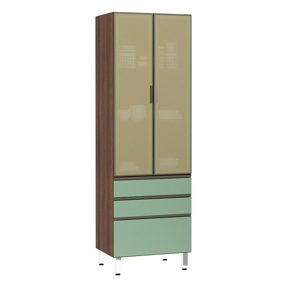 Paneleiro Torre 70cm 2 Portas Alumínio Inox Reflecta Bronze 2 Gavetas 1 Gavetão Jade Luciane Móveis