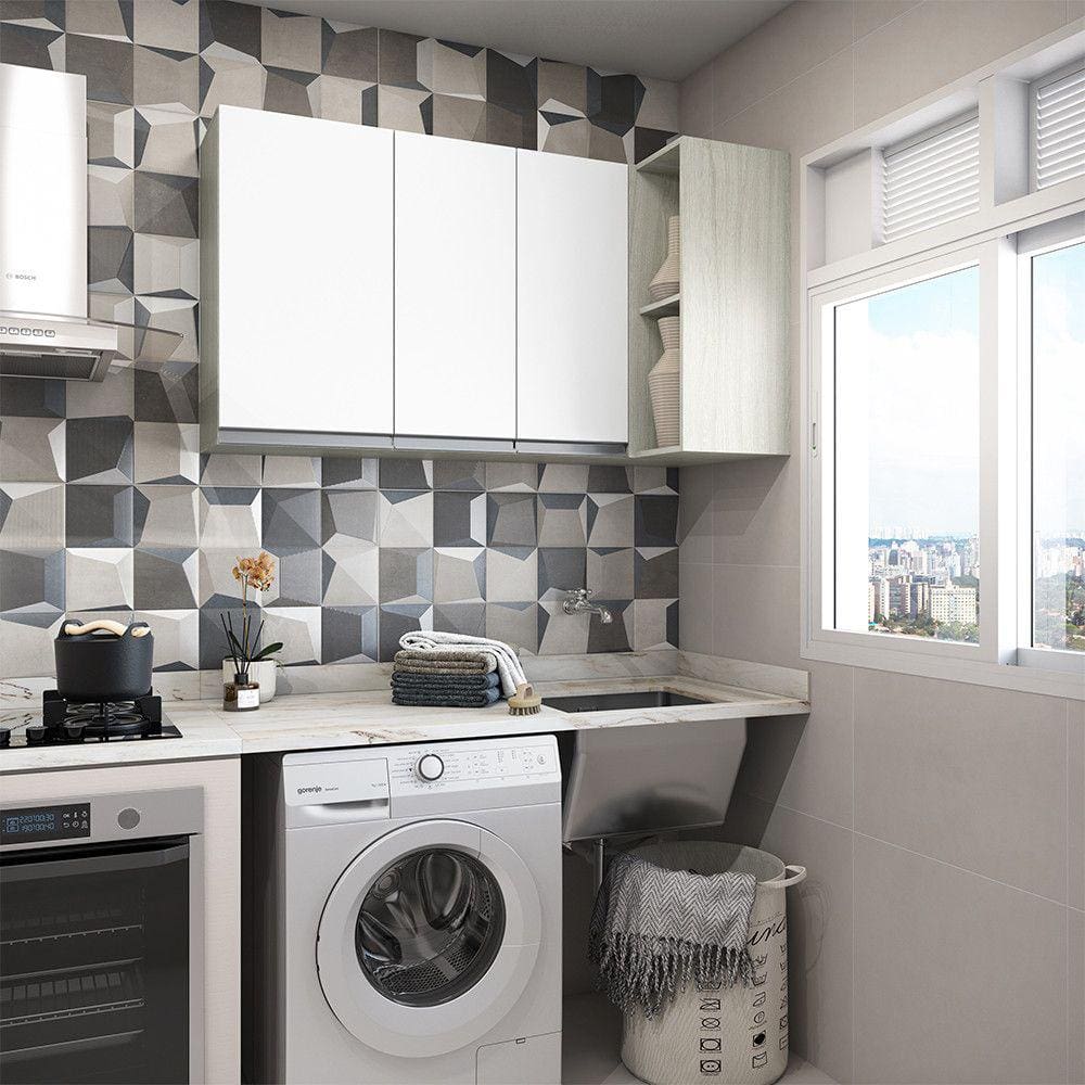Lavanderia 2 Peças Lis Legno Crema com Branco Mat Luciane Móveis