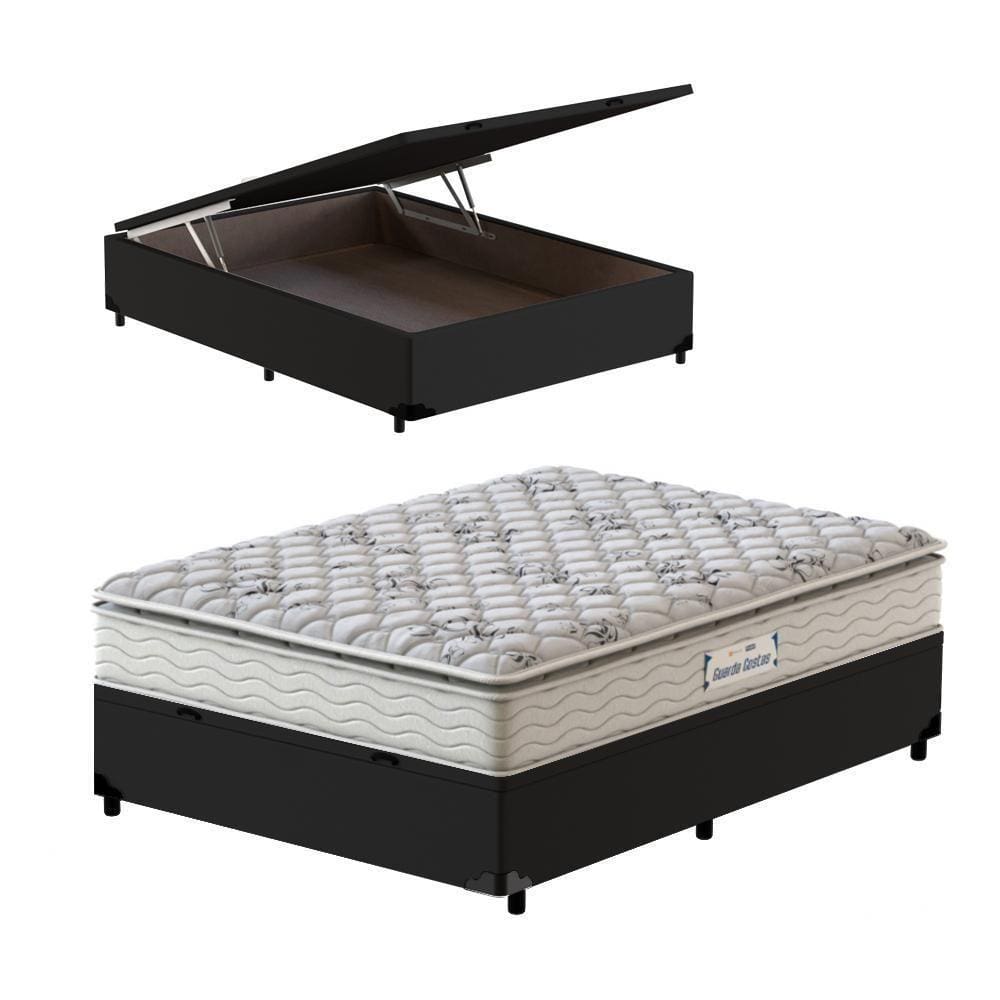 Cama Box Baú Casal Preta + Colchão Probel Plus 138x188x70cm