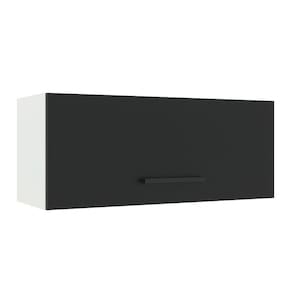 Armário Aéreo Agata 80cm 1 Porta Basculante Branco e Preto