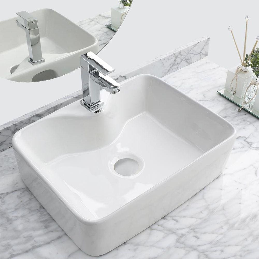 Kit Cuba Pia Louça Cerâmica Banheiro C/ Torneira e Válv S09