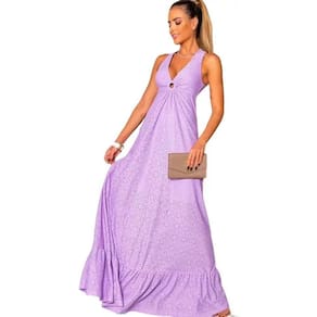 Vestido Longo Laise Bordada Poliéster Com Elastano - P