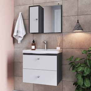 Gabinete Para Banheiro Suspenso 50cm com Lavatorio Espelheira CLVP01 Versato Nova Móbile Grafite/Branco