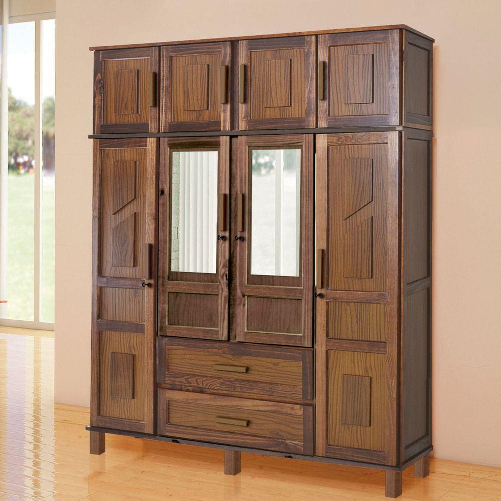 Guarda Roupa Solteiro com Espelho 8 Portas 2 Gavetas Rio Branco Rodmóveis Imbuia Marroml