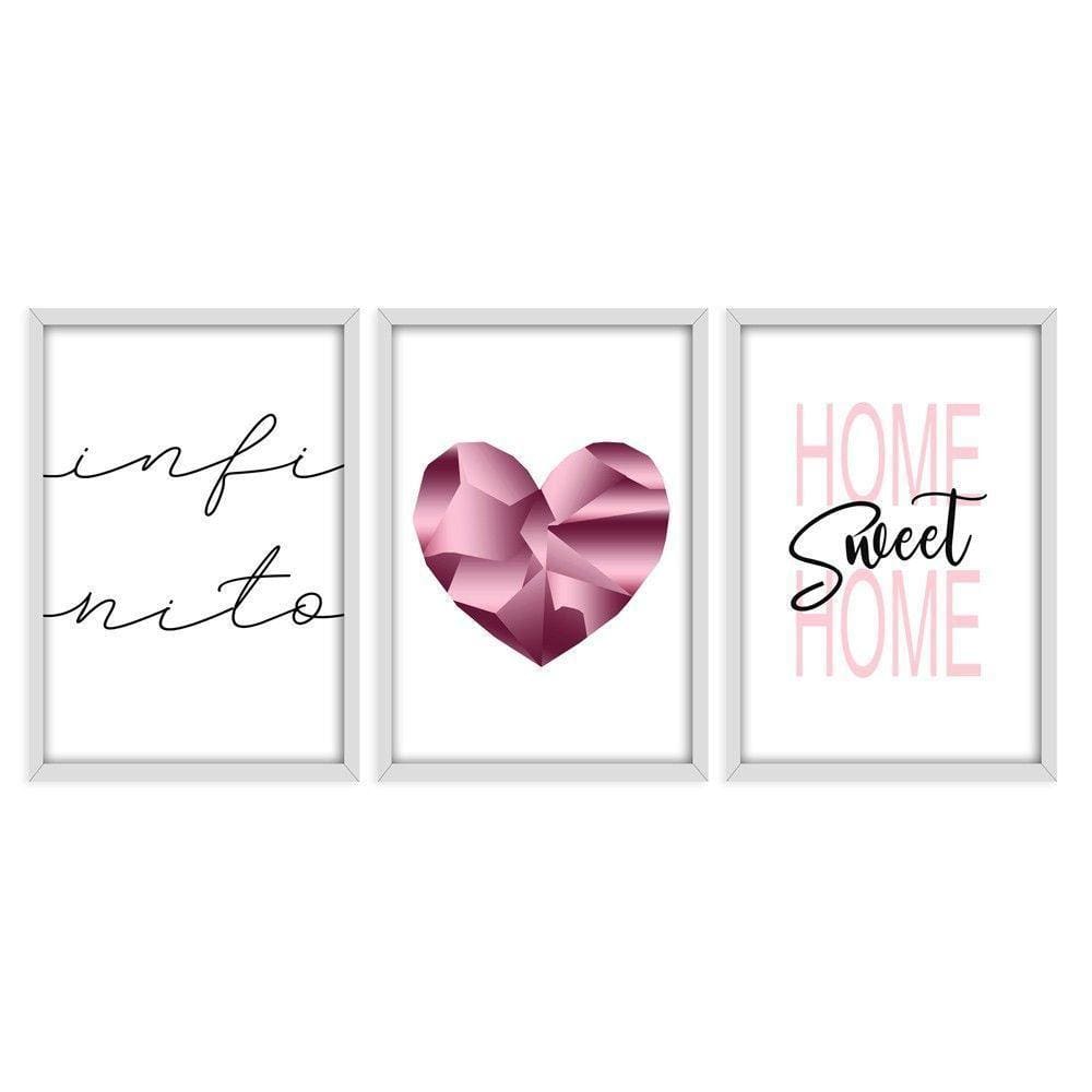 Kit 03 Quadross "Pink Heart" 43X33X1Cm