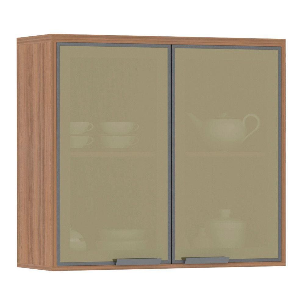 Armário Aéreo 80 cm 2 Portas de abrir Vidro Reflecta 1 Prateleira Isa Luciane Móveis