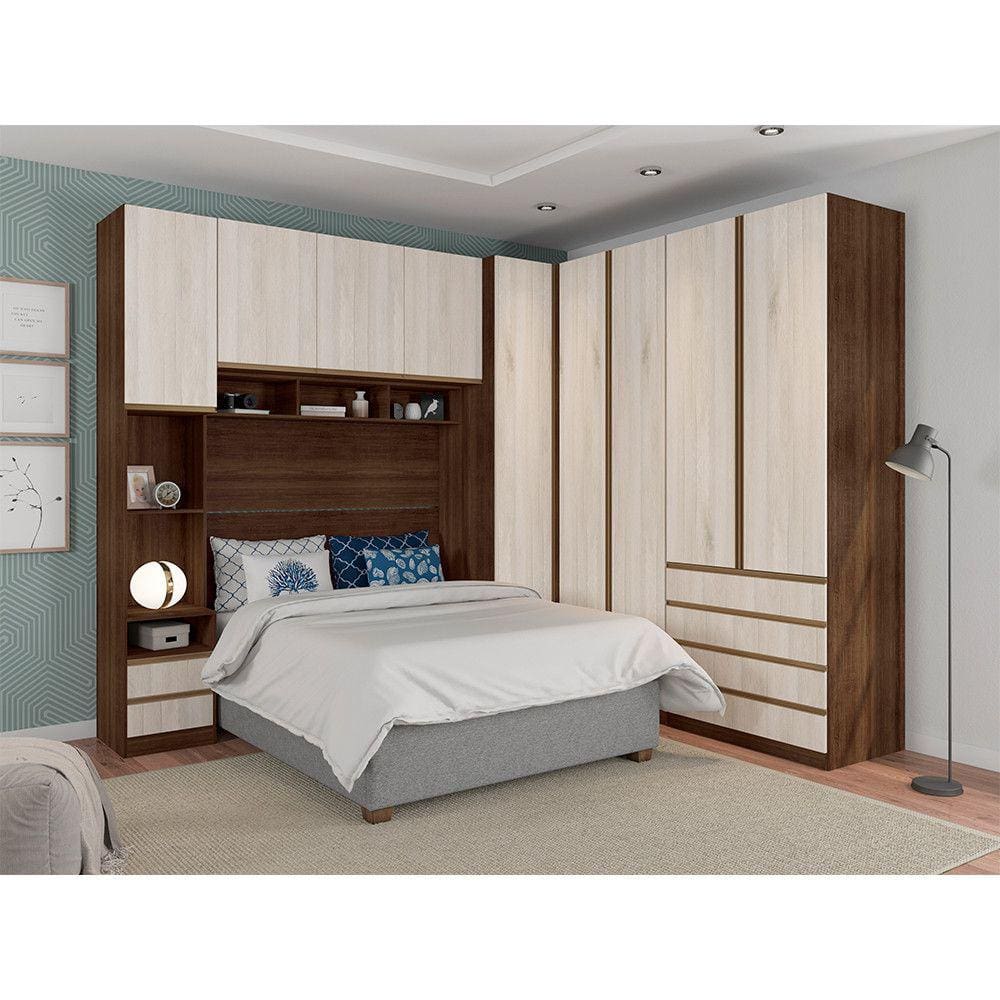 Guarda Roupa Casal de Canto 9 Portas 6 Gavetas Nogueira Dourado Legno Crema Prime Luciane Móveis